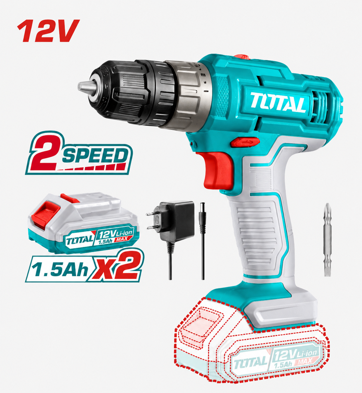 TALADRO ATORNILLADOR BATERIA 12V 20NM BAT/CAR TDLI1218 TOTAL
