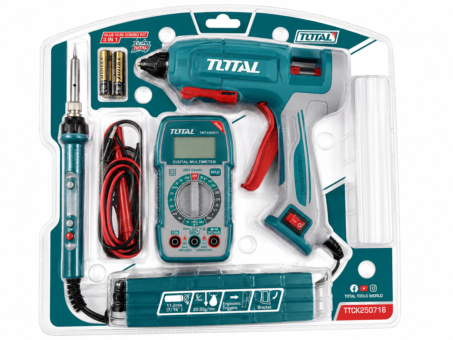 KIT MULTIMETRO 600V SOLDADOR + PISTOLA D/SILICONA  TOTAL