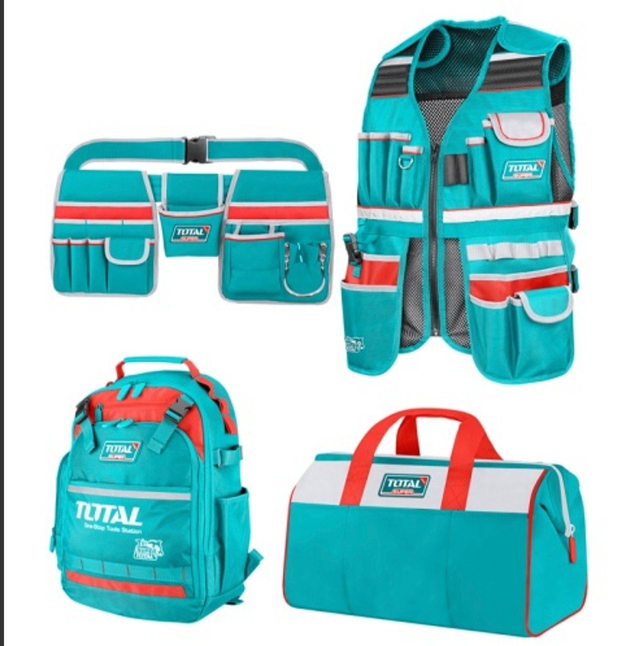 JUEGO DE CHALECO, MOCHILA, BOLSO, CINTURON P/ HERRAMIENTAS TOTAL
